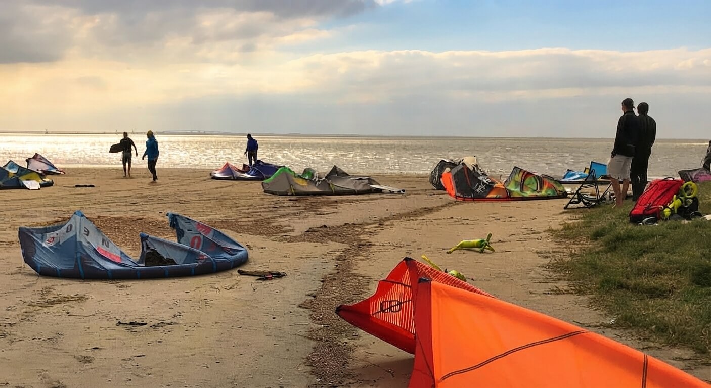 Kitesurfing at The North Flats, South Padre Island