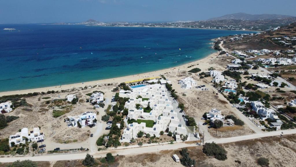 Luxurious Mikri Vigla Hotel Beach Resort in Naxos, Greece, featuring a private beach and comfortable accommodations perfect for kitesurfers.